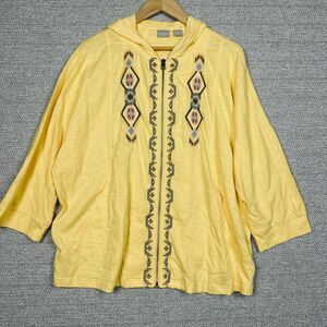 Chicos Sz 3 16/18‎ XL Jacket Embroidered Hoodie 3/4 Aztec Coastal Summer Cruise